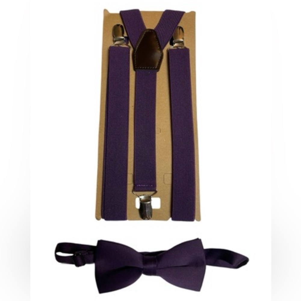 Purple Eggplant Suspenders And Bow Tie Set